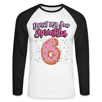 Donut Lose Your Sprinkles 6. Geburtstag | Donut - Unisex Baseballshirt langarm - Weiß/Schwarz - Vorne - Nik (191cm)