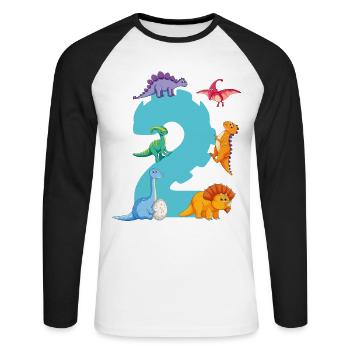 2ème anniversaire | Chemise d’anniversaire de dinosaure | - T-shirt baseball manches longues Homme - blanc/noir - Devant - Nik (191cm)