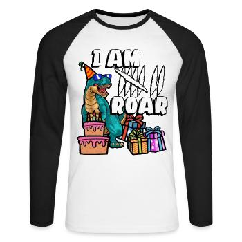 Je suis 7 Roars | Chemise d’anniversaire de dinosaure - T-shirt baseball manches longues Homme - blanc/noir - Devant - Nik (191cm)
