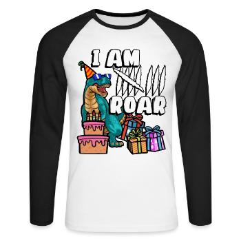 Je suis 8 Roars | Chemise d’anniversaire de dinosaure - T-shirt baseball manches longues Homme - blanc/noir - Devant - Nik (191cm)