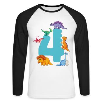 4ème anniversaire | Chemise d’anniversaire de dinosaure | - T-shirt baseball manches longues Homme - blanc/noir - Devant - Nik (191cm)