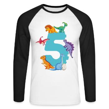 5ème anniversaire | Chemise d’anniversaire de dinosaure | - T-shirt baseball manches longues Homme - blanc/noir - Devant - Nik (191cm)