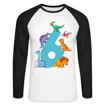 6ème anniversaire | Chemise d’anniversaire de dinosaure | - T-shirt baseball manches longues Homme - blanc/noir - Devant - Nik (191cm)