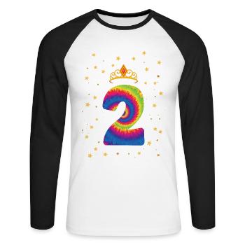 2nd Birthday Krone | Tie Dye Themed Birthday | - Unisex Long Sleeve Baseball T-Shirt - white/black - Front - Nik (191cm)