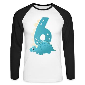 6ème anniversaire | | d’anniversaire de dinosaure - T-shirt baseball manches longues Homme - blanc/noir - Devant - Nik (191cm)