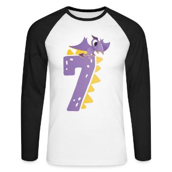 7e anniversaire | | d’anniversaire de dinosaure - T-shirt baseball manches longues Homme - blanc/noir - Devant - Nik (191cm)