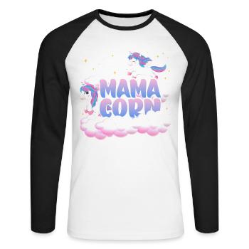 Mama Corn | | d’anniversaire de licorne Thème Licorne | - T-shirt baseball manches longues Homme - blanc/noir - Devant - Nik (191cm)