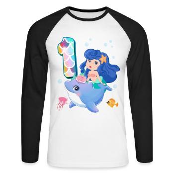 1st Birthday | Mermaid Birthday | - Unisex Long Sleeve Baseball T-Shirt - white/black - Front - Nik (191cm)