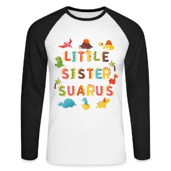 Sœur Saurus | | d’anniversaire de dinosaure - T-shirt baseball manches longues Homme - blanc/noir - Devant - Nik (191cm)
