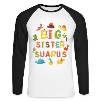 Sœur Saurus | | d’anniversaire de dinosaure - T-shirt baseball manches longues Homme - blanc/noir - Devant - Nik (191cm)