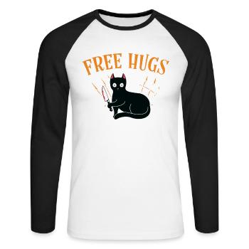 Free Hugs, Creepy Horror Cat With - Unisex Long Sleeve Baseball T-Shirt - white/black - Front - Nik (191cm)