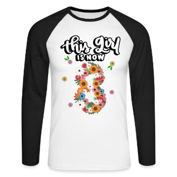Dieses Mädchen Ist Jetzt 8 Bunte Blumen 8. - Unisex Baseballshirt langarm - Weiß/Schwarz - Vorne - Nik (191cm)