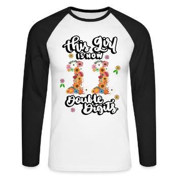 Cette fille a maintenant 11 ans, floral à deux chiffres - T-shirt baseball manches longues Homme - blanc/noir - Devant - Nik (191cm)