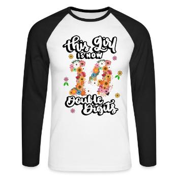 Dieses Mädchen Ist Jetzt 14 Double Digits Floral - Unisex Baseballshirt langarm - Weiß/Schwarz - Vorne - Nik (191cm)