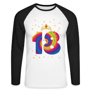 18th birthday Krone | Tie Dye Themed Birthday - Unisex Long Sleeve Baseball T-Shirt - white/black - Front - Nik (191cm)