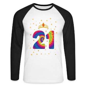21st birthday Krone | Tie Dye Themed Birthday - Unisex Long Sleeve Baseball T-Shirt - white/black - Front - Nik (191cm)