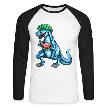 Tyrannosaurus Rex loves watermelon fruit outfit - Unisex Long Sleeve Baseball T-Shirt - white/black - Front - Nik (191cm)