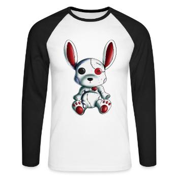 Rabbit Heart Halloween Scary Rabbit Stuffed Animal Design - Unisex Long Sleeve Baseball T-Shirt - white/black - Front - Nik (191cm)