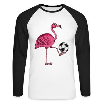 Fussballtrainer Fussballspieler Flamingo Fussball - Unisex Baseballshirt langarm - Weiß/Schwarz - Vorne - Nik (191cm)