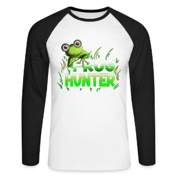 Kröten Fröschen Kaulquappe Frog Hunter Kindershirt - Unisex Baseballshirt langarm - Weiß/Schwarz - Vorne - Nik (191cm)