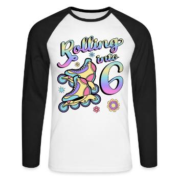 Rouler en 6 patins à roulettes Patins 6e année - T-shirt baseball manches longues Homme - blanc/noir - Devant - Nik (191cm)