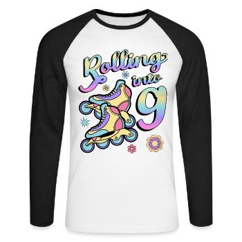 Rolling Into 9 Roller Skaters Skates 9e année - T-shirt baseball manches longues Homme - blanc/noir - Devant - Nik (191cm)