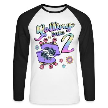 Rouler dans 2 Roller Skaters Floral 2ème année - T-shirt baseball manches longues Homme - blanc/noir - Devant - Nik (191cm)