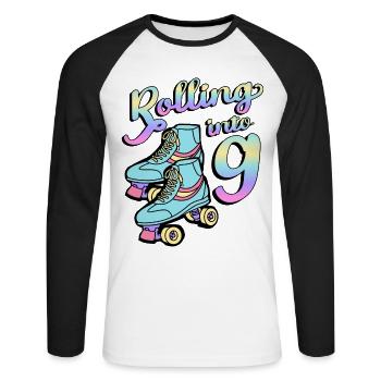 Rolling Into 9 Roller Skaters Skates 9e année - T-shirt baseball manches longues Homme - blanc/noir - Devant - Nik (191cm)