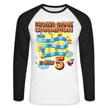 This board game Champion is now 5 | - Unisex Long Sleeve Baseball T-Shirt - white/black - Front - Nik (191cm)