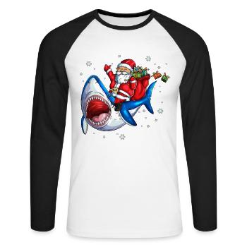 Santa Claus with Shark Bring Gifts X Mas Shark - Unisex Long Sleeve Baseball T-Shirt - white/black - Front - Nik (191cm)
