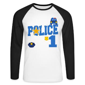 Ce petit policier a maintenant 1,1 an - T-shirt baseball manches longues Homme - blanc/noir - Devant - Nik (191cm)