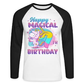 Alles Gute Zum Magischen 7. Geburtstag Einhorn - Unisex Baseballshirt langarm - Weiß/Schwarz - Vorne - Nik (191cm)