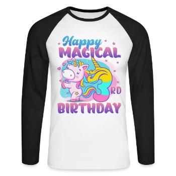 Alles Gute Zum Magischen 3. Geburtstag Einhorn - Unisex Baseballshirt langarm - Weiß/Schwarz - Vorne - Nik (191cm)