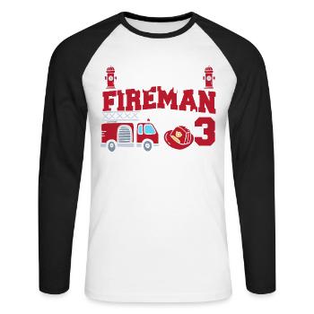This little firefighter is now 3, - Unisex Long Sleeve Baseball T-Shirt - white/black - Front - Nik (191cm)