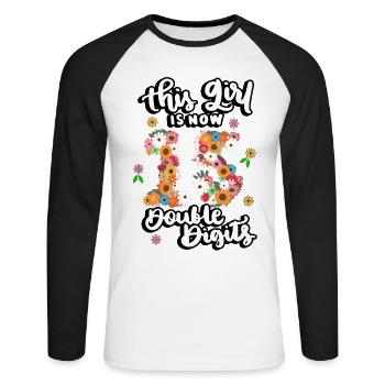 Dieses Mädchen Ist Jetzt 15 Double Digits Floral - Unisex Baseballshirt langarm - Weiß/Schwarz - Vorne - Nik (191cm)