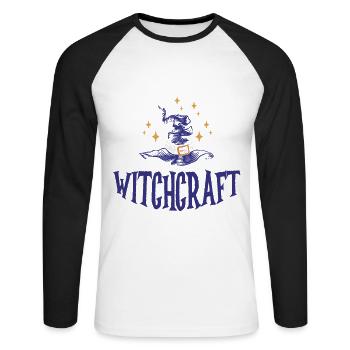 Powered By Witchcraft Witch Hat Spooky Wizardry - Unisex Long Sleeve Baseball T-Shirt - white/black - Front - Nik (191cm)