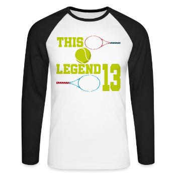 Cette légende du sport a maintenant 13 ans, le tennis 13. - T-shirt baseball manches longues Homme - blanc/noir - Devant - Nik (191cm)