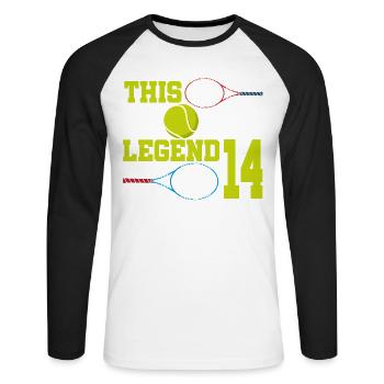 Cette légende du sport a maintenant 14 ans, le tennis 14. - T-shirt baseball manches longues Homme - blanc/noir - Devant - Nik (191cm)