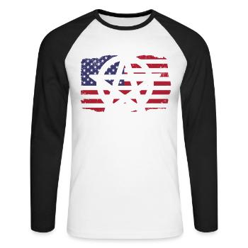 Drapeau américain Sorcellerie Wizardry Pentagram - T-shirt baseball manches longues Homme - blanc/noir - Devant - Nik (191cm)