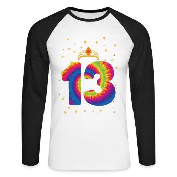 13th birthday Krone | Tie Dye Themed Birthday | - Unisex Long Sleeve Baseball T-Shirt - white/black - Front - Nik (191cm)