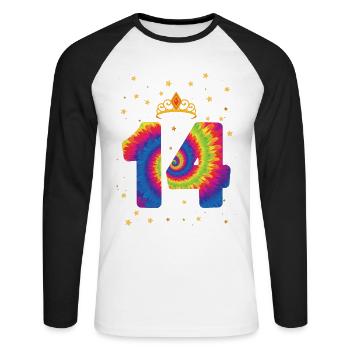 14th birthday Krone | Tie Dye Themed Birthday | - Unisex Long Sleeve Baseball T-Shirt - white/black - Front - Nik (191cm)