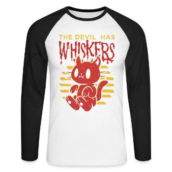 Le diable a moustache démon chat Halloween - T-shirt baseball manches longues Homme - blanc/noir - Devant - Nik (191cm)