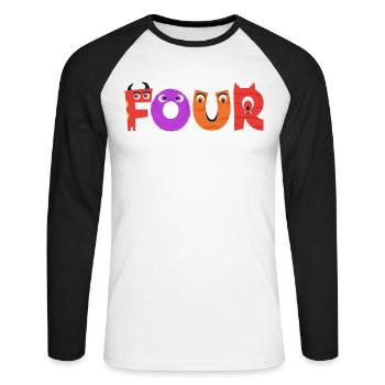 Four years old | Monster Birthday | Monster - Unisex Long Sleeve Baseball T-Shirt - white/black - Front - Nik (191cm)