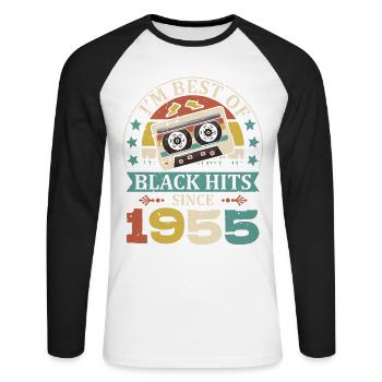 I’m Best Of Black Hits Cassette depuis 1955 - T-shirt baseball manches longues Homme - blanc/noir - Devant - Nik (191cm)