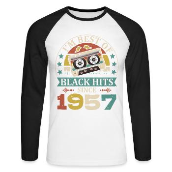 I'm Best Of Black Hits Since 1957 Kassette - Unisex Baseballshirt langarm - Weiß/Schwarz - Vorne - Nik (191cm)