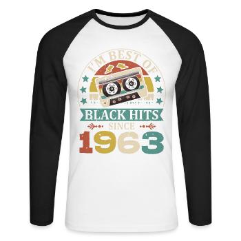 I’m Best Of Black Hits Cassette depuis 1963 - T-shirt baseball manches longues Homme - blanc/noir - Devant - Nik (191cm)