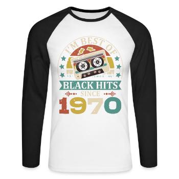 I'm Best Of Black Hits Seit 1970 Kassette - Unisex Baseballshirt langarm - Weiß/Schwarz - Vorne - Nik (191cm)