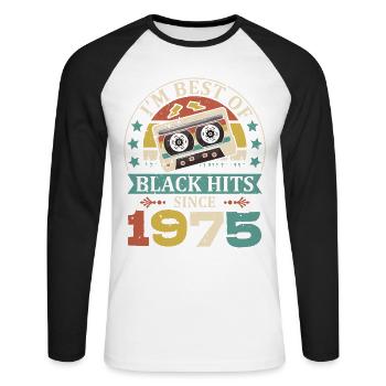 I'm Best Of Black Hits Seit 1975 Kassette - Unisex Baseballshirt langarm - Weiß/Schwarz - Vorne - Nik (191cm)