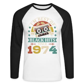I'm Best Of Black Hits Seit 1974 Kassette - Unisex Baseballshirt langarm - Weiß/Schwarz - Vorne - Nik (191cm)