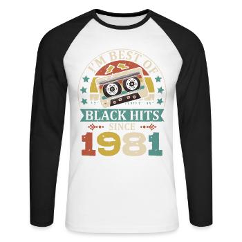 I’m Best Of Black Hits depuis 1981 Cassette - T-shirt baseball manches longues Homme - blanc/noir - Devant - Nik (191cm)